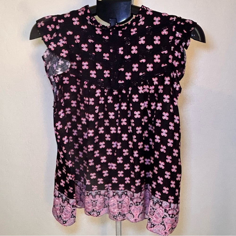 Rose & Olive Black and Pink Floral Blouse